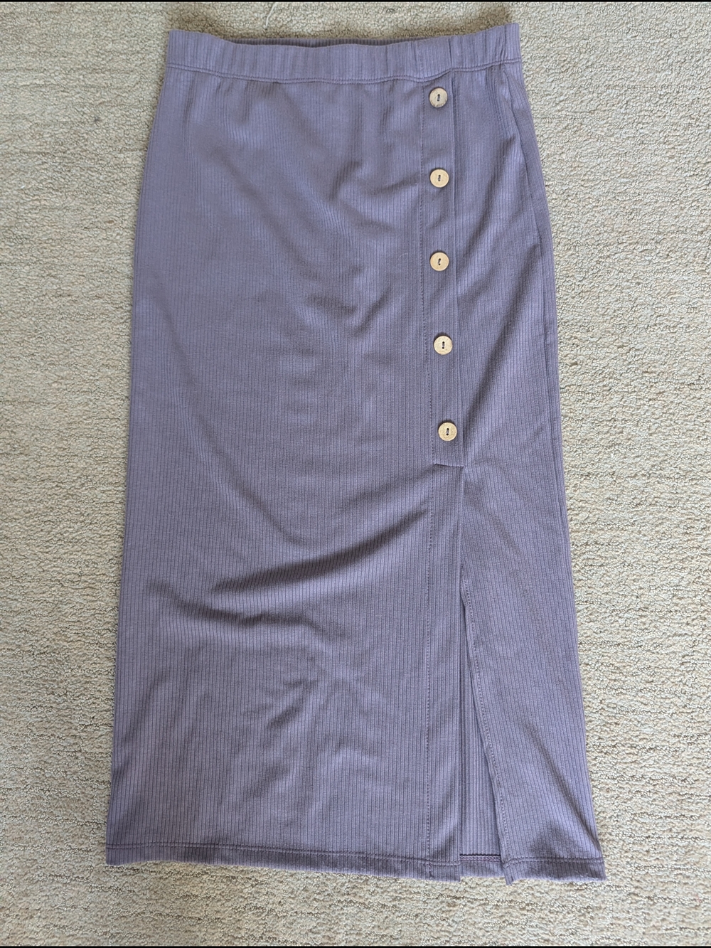 Ribbed Midi Skirt with Side Button Detail - Lavender